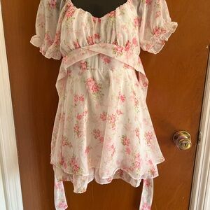 Love Tree Pink Floral Ruffle Babydoll Top